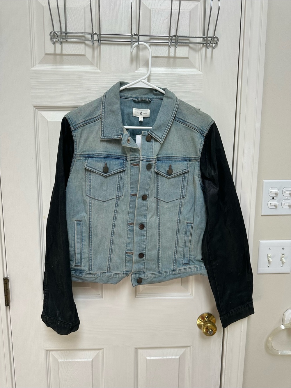 NWT Lou & Grey Two-Tone Light Blue Denim Jacket with Black Sleeves